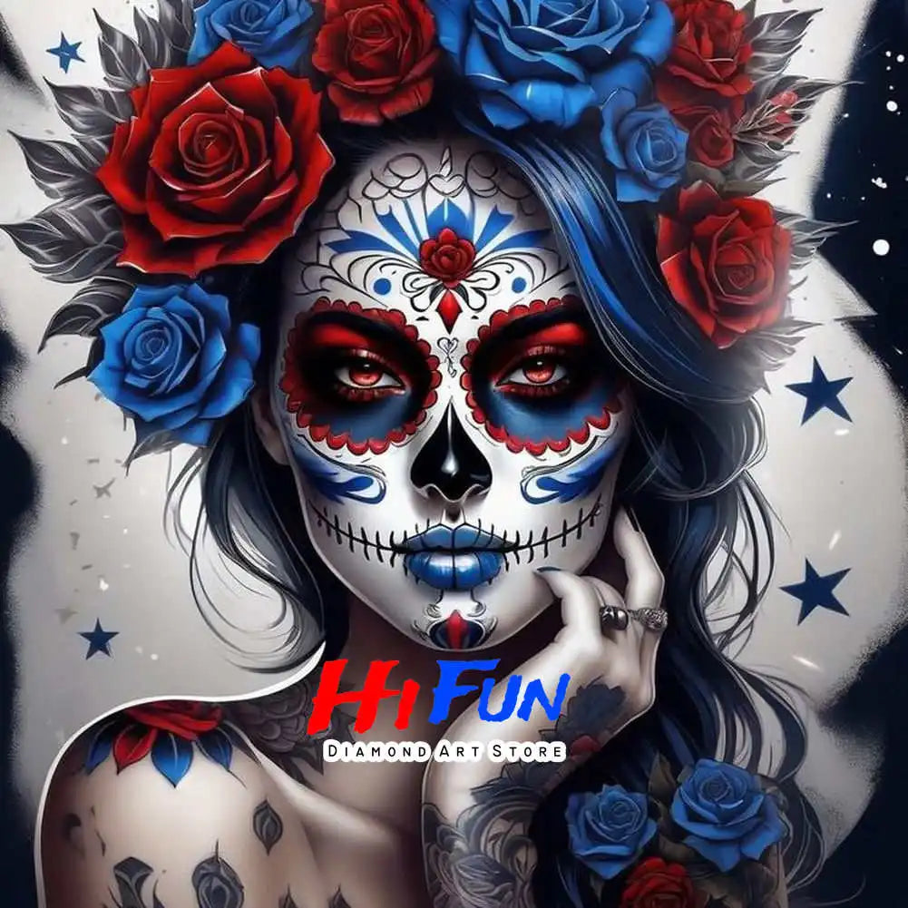 Full Diamond Painting Kits for Adults Kids Beginners DIY Dia De Los Muertos Floral Sugar Skull Art Paint By Gems Crafts Decor