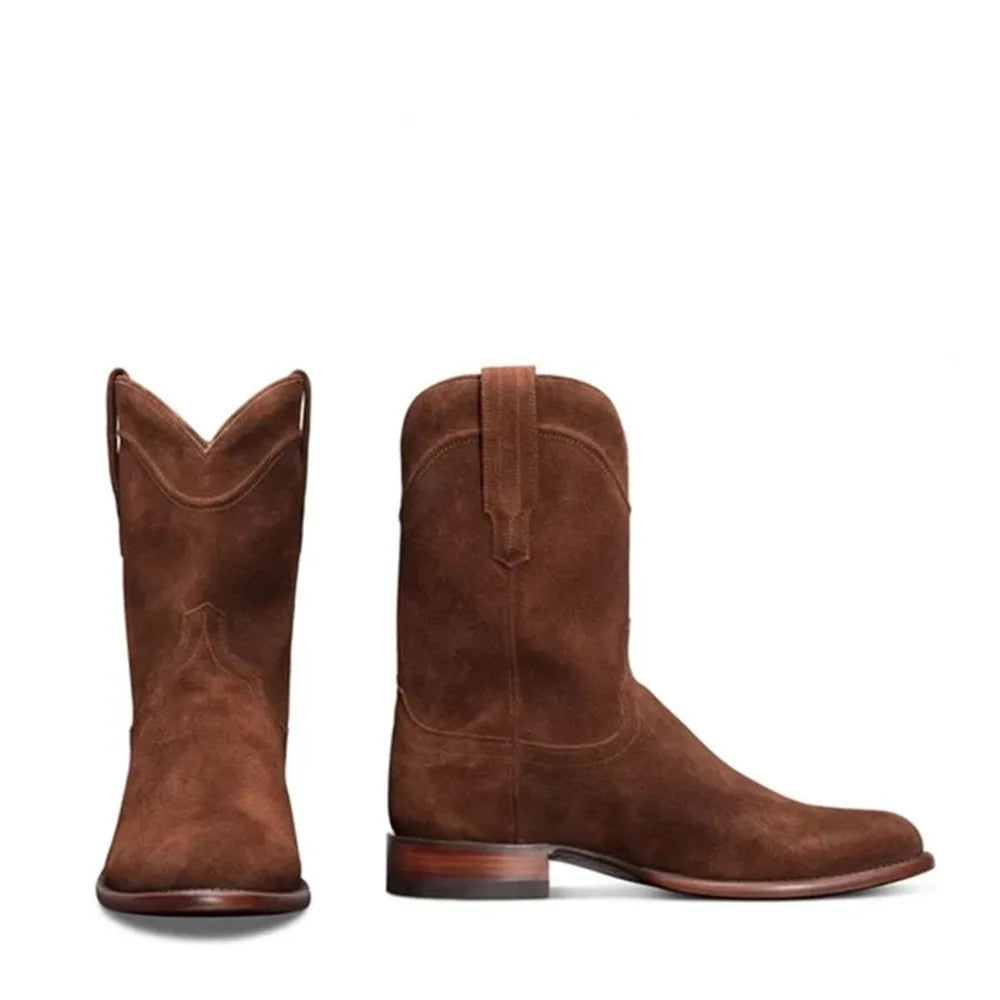 Men's Suede Western Cowboy Boots Square Toe with Cuban Heel for Fall/winter Rodeos & Timeless Country Fashion Statements