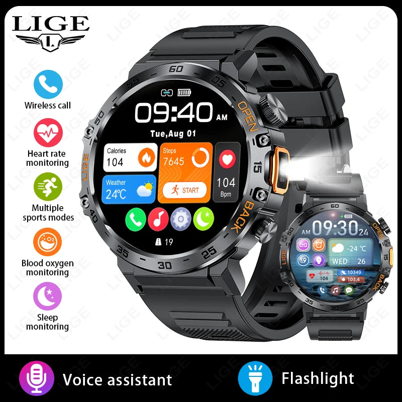 Original LIGE Smart Watch 1.53'' HD Screen Life Waterproof Sport Fitness Watches Flashlight New Men Smartwatch For Andriod IOS