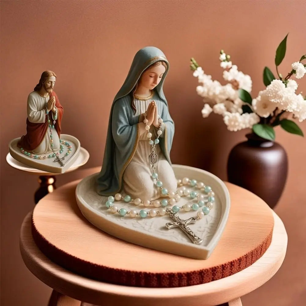 Our Lady Of Grace Statue Glossy Virgin Mary Rosary Holder Tabletop Rosary Jewelry Holder Sacred Catholic Home Decor For Dresser