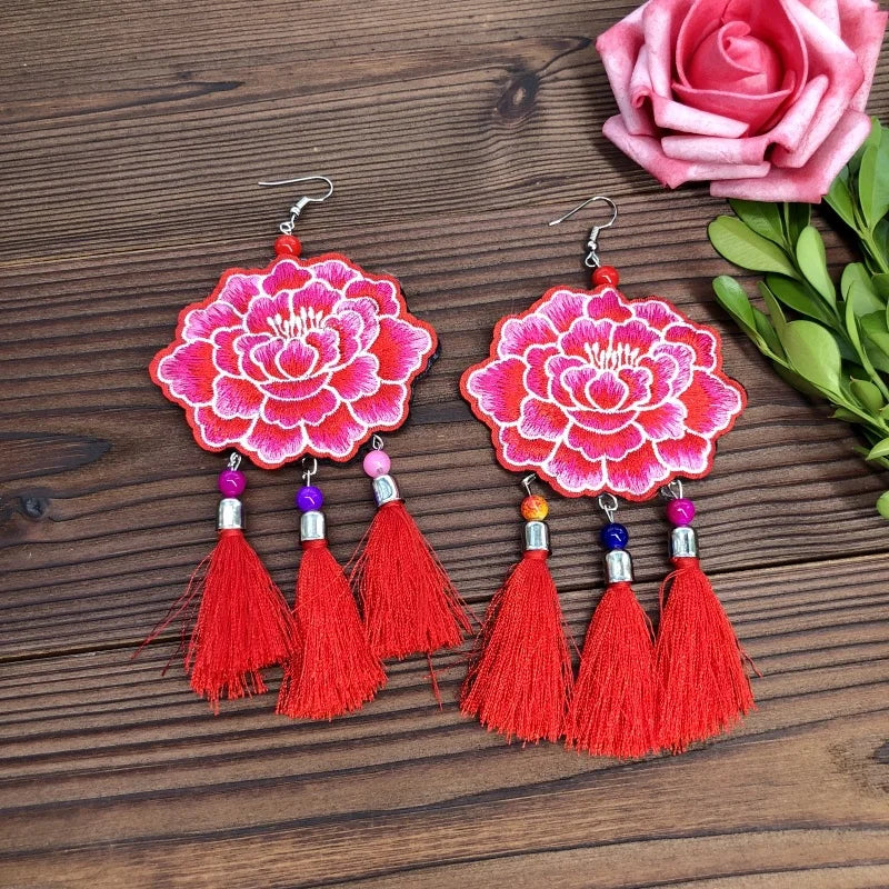 Embroidered Traditional Mexican Earrings Handmade Mexican Embroidered Earrings EAR1000272