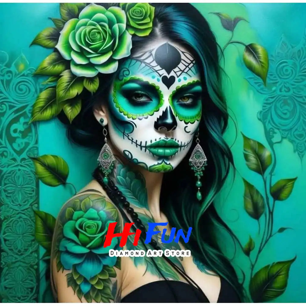 Full Diamond Painting Kits for Adults Kids Beginners DIY Dia De Los Muertos Floral Sugar Skull Art Paint By Gems Crafts Decor