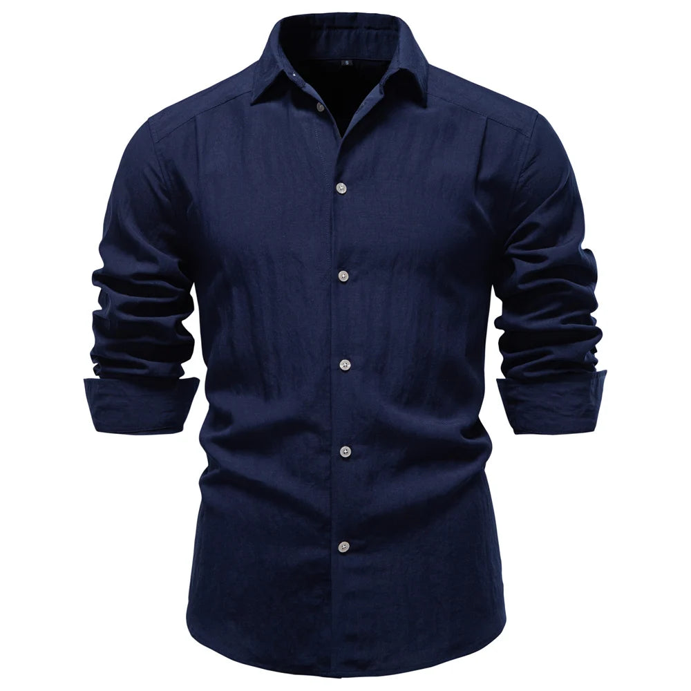 AIOPESON Men's Long Sleeve Cotton Shirt Button down Linen Blend Soft Casual Solid Color Spring Autumn Daily Wear