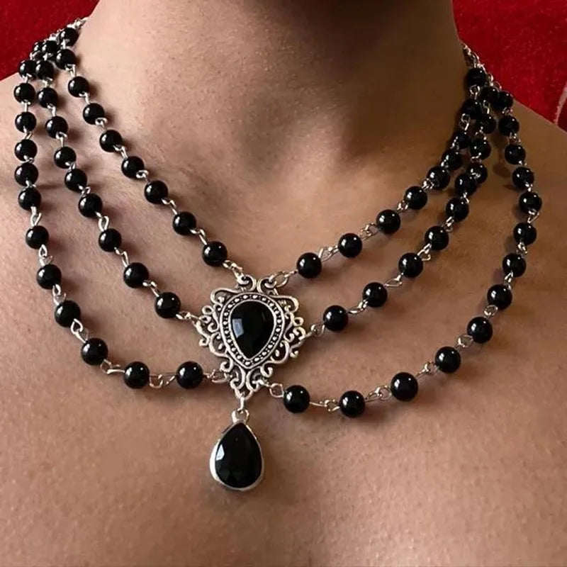 Rosary water drop Cameo Choker, Gothic jewelry, Victoria, Retro, Devil, Pagan, witchcraft accessory, vampire, necklace For Women