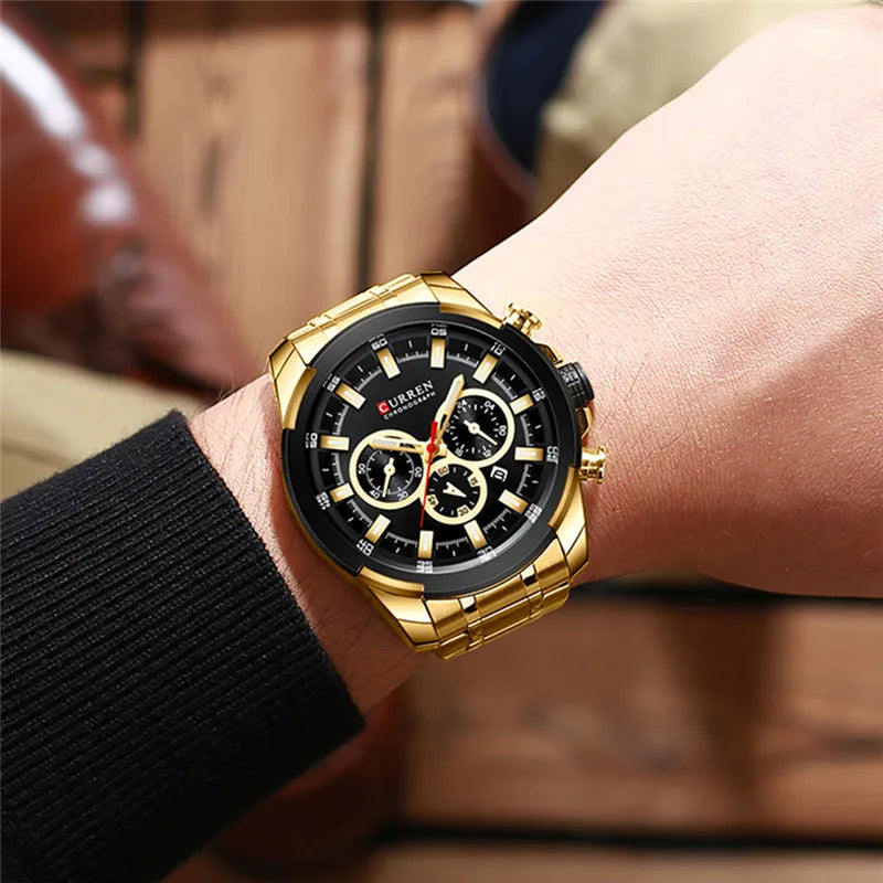 CURREN Man WristWatch Waterproof Chronograph Men Watch Military Top Brand Luxury Gold New Stainless Steel Sport Male Clock 8361