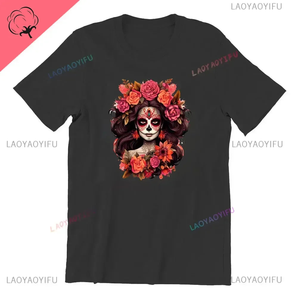 Sugar Skull T-Shirt La Catrina Girl with Purple Roses Dia De Los Muertos Sugar Skull Day of The Dead Tee Gifts for Men and Women