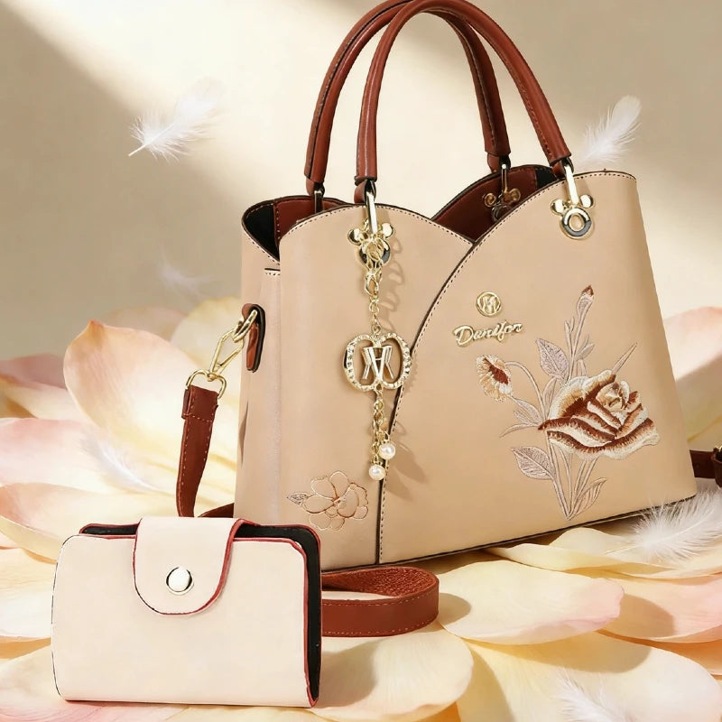 Mother's Day gift: a bag for mom，Carnation Embroidered Handbag，Beautiful tote bag for commuting，Lightweight, large-capacity thre
