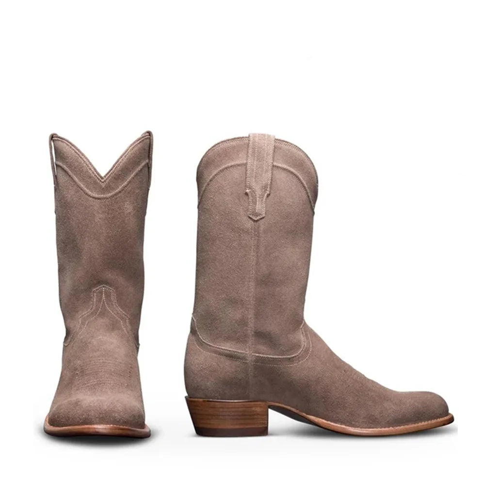 Men's Suede Western Cowboy Boots Square Toe with Cuban Heel for Fall/winter Rodeos & Timeless Country Fashion Statements