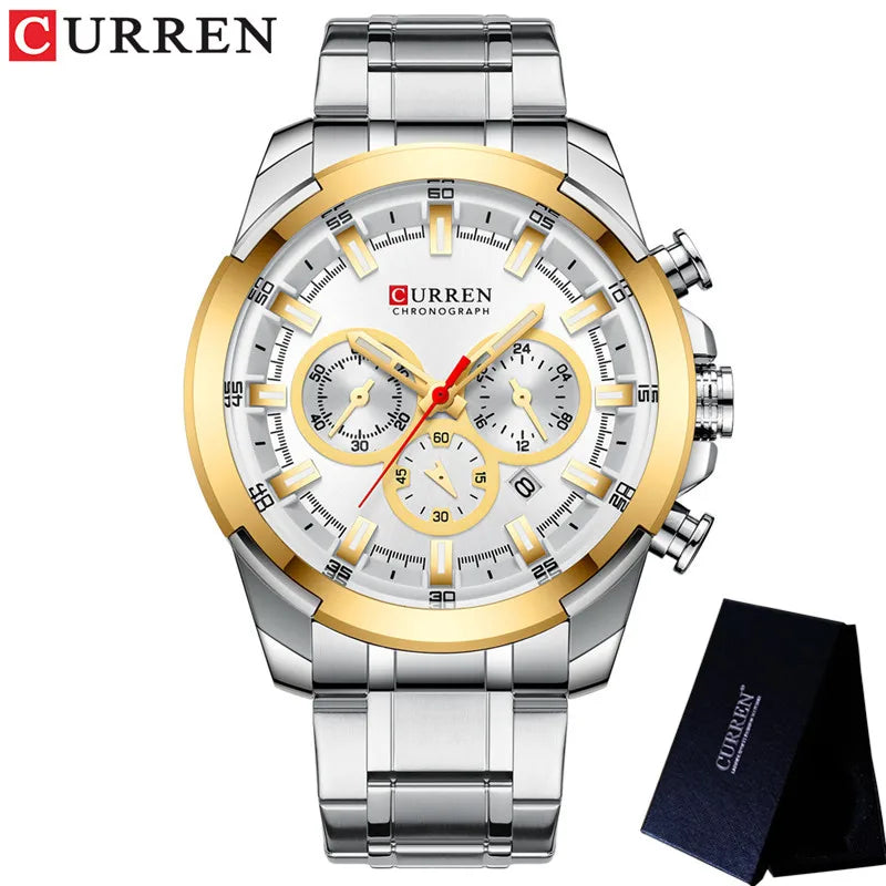 CURREN Man WristWatch Waterproof Chronograph Men Watch Military Top Brand Luxury Gold New Stainless Steel Sport Male Clock 8361