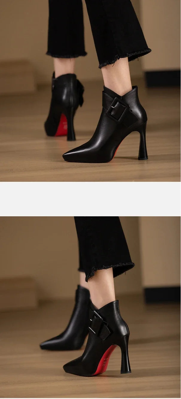 High heeled boots for women 2025 autumn and winter new short boots women's belt buckle sexy boots