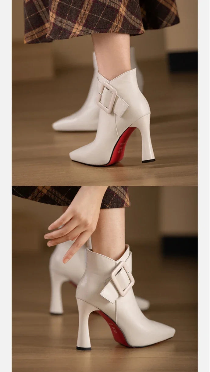 High heeled boots for women 2025 autumn and winter new short boots women's belt buckle sexy boots