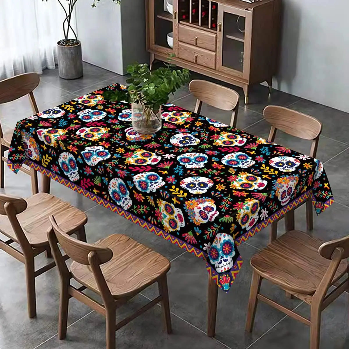 Mexican Dia DE Los Muertos Tablecloths Mexican Festival Decor Day of The Dead Sugar Skull Table Cover Kitchen Dining Table Decor