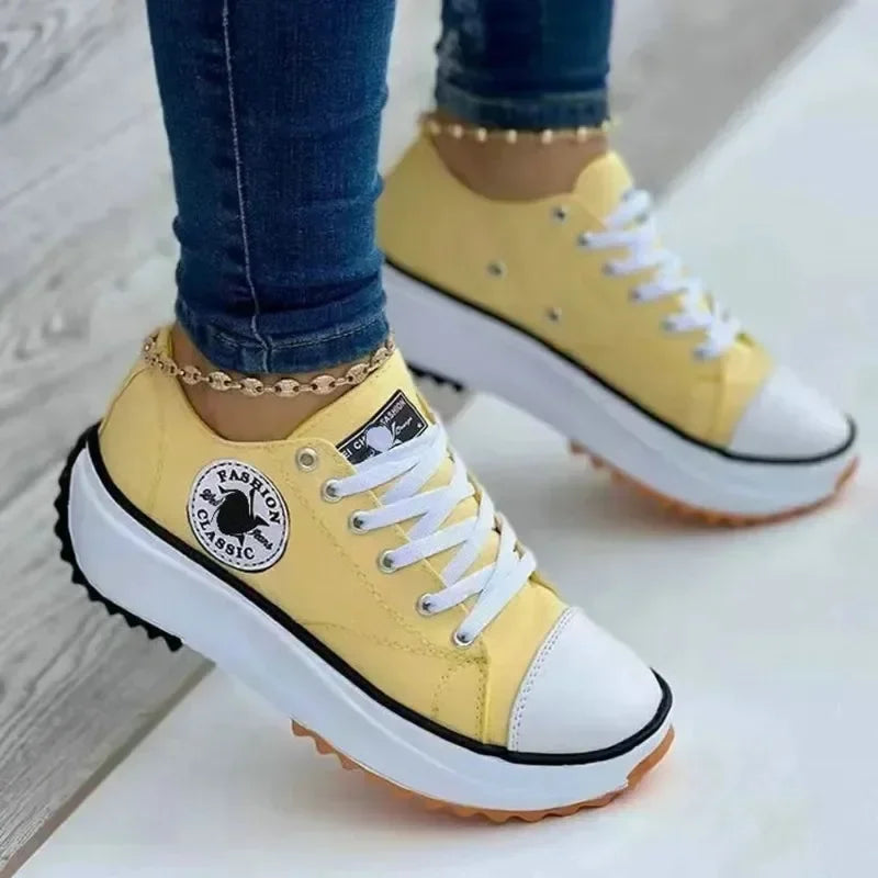 Women's Graphic Canvas Sneakers Women's Casual Shoes 2024 Autumn New Women's Sneakers Flat Lace Up Zapatos Mujer Chaussure Femme