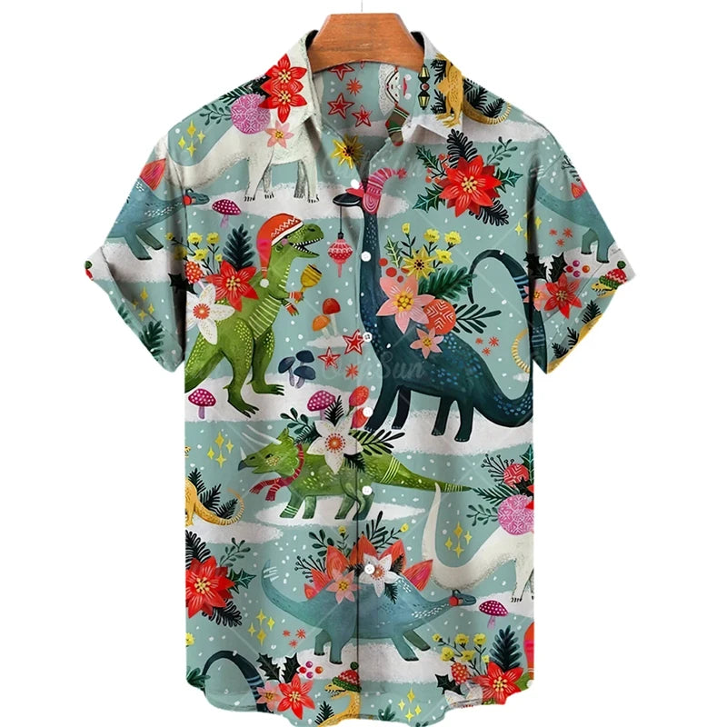 Hawaiian Animal Pattern Vintage Casual T-Shirt For Men 3D Print Leopard Tiger Short-sleeved Shirts Holiday Party Harajuku Tops