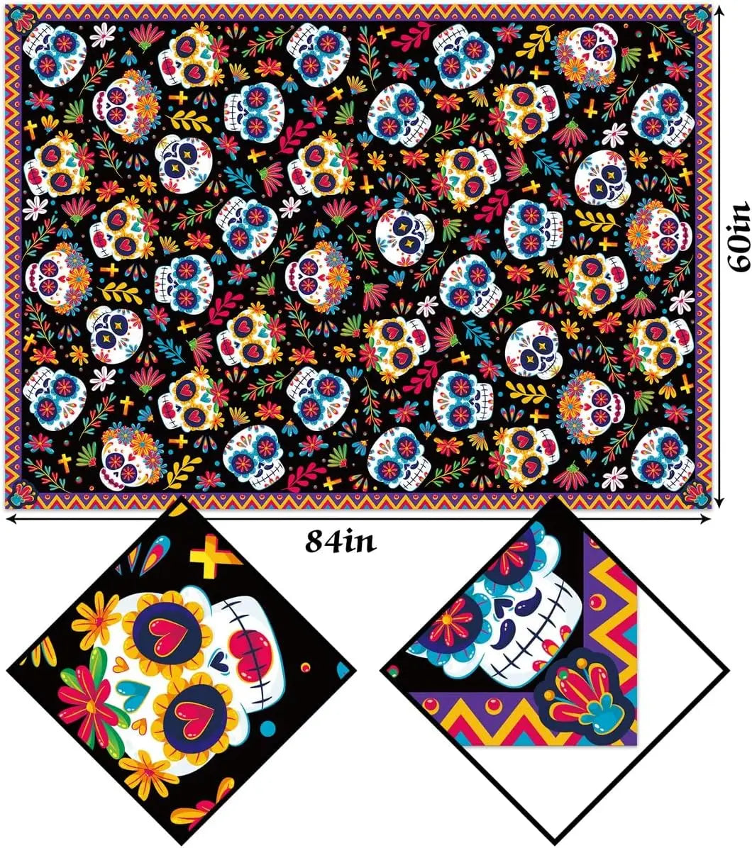 Mexican Dia DE Los Muertos Tablecloths Mexican Festival Decor Day of The Dead Sugar Skull Table Cover Kitchen Dining Table Decor