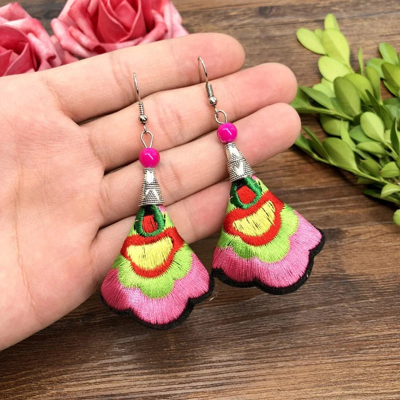 Embroidered Traditional Mexican Earrings Handmade Mexican Embroidered Earrings EAR1000272