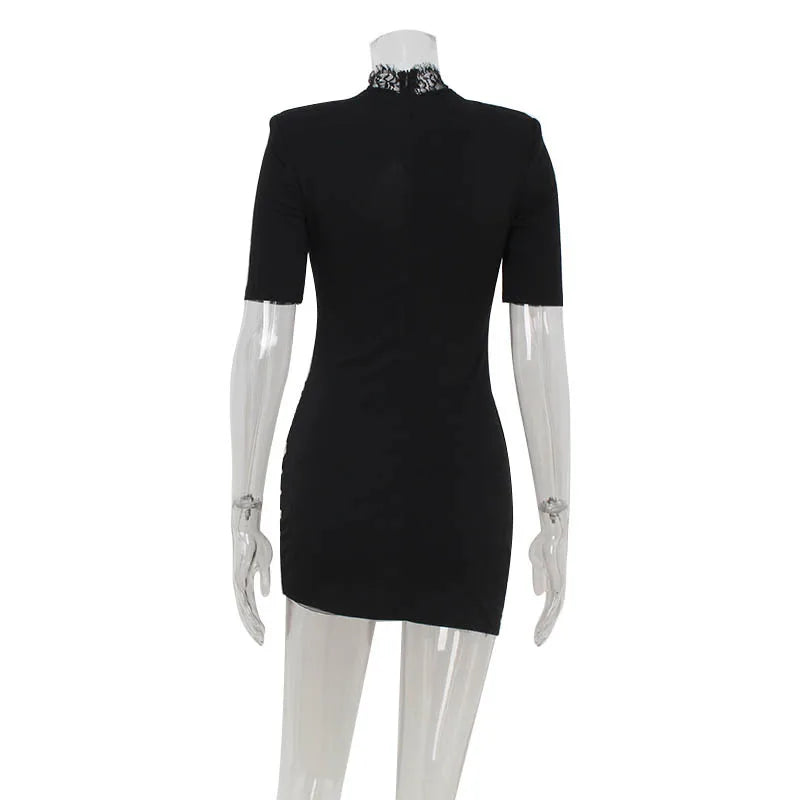 Tornova Sexy Hollow Lace Mini Dress For Women Fashion High Waist Short Sleeve Dress 2025 Autumn New Club Party Slim Black Dress