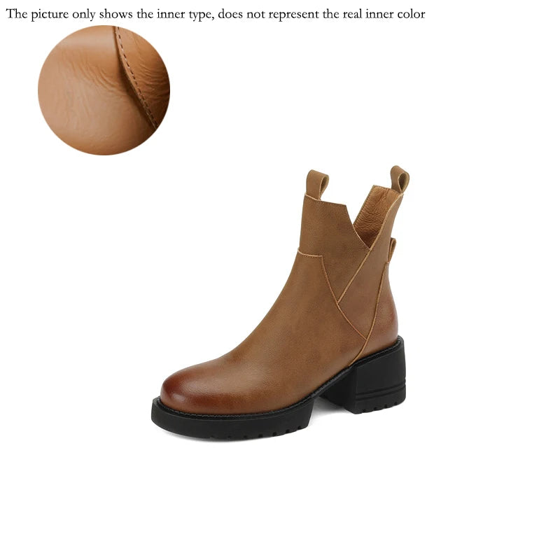 2024 New Winter Women Shoes Platform Boots Fashion Women Boots Round Toe Chunky Heel Boots Women Solid Women Shoes Leather Shoes