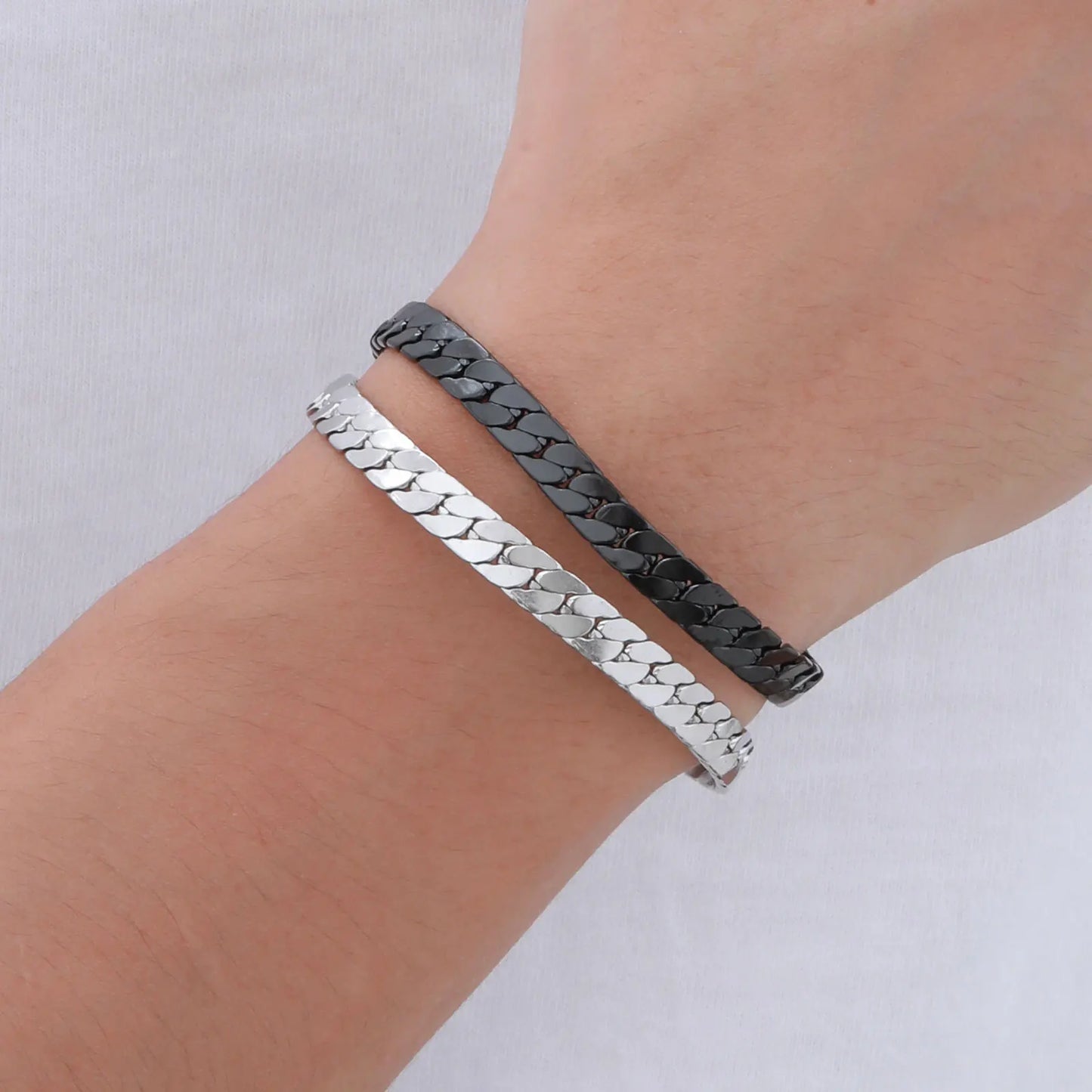 Flat Cuban Chain Bracelets for Men Boys,Adjustable Stainless Steel Links Wristband,Classic Male Accessories Jewelry Gifts