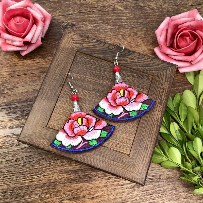 Embroidered Traditional Mexican Earrings Handmade Mexican Embroidered Earrings EAR1000272