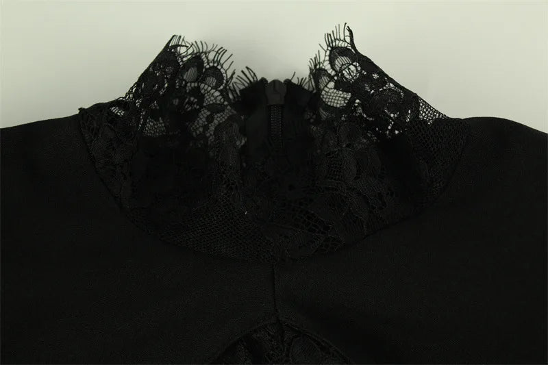 Tornova Sexy Hollow Lace Mini Dress For Women Fashion High Waist Short Sleeve Dress 2025 Autumn New Club Party Slim Black Dress