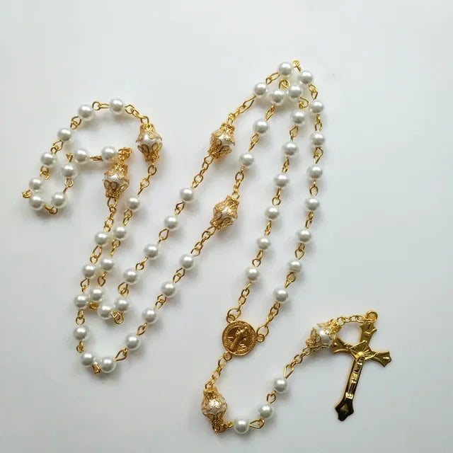 Religious Five Blessed Rosary Necklace  Prayer Beaded Chain Chaplet Saint Benedict Medal Crucifix Cross Y-Necklace  Jewelry