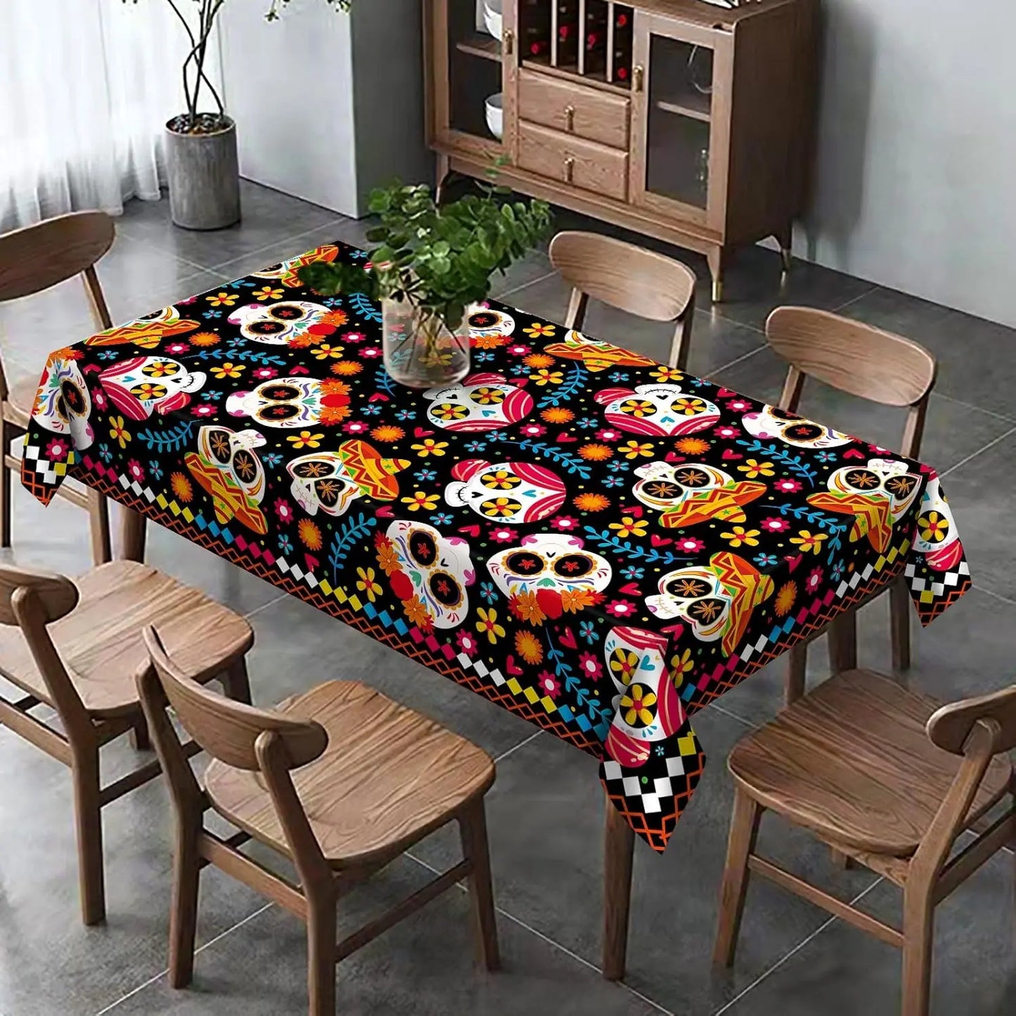 Mexican Dia DE Los Muertos Tablecloths Mexican Festival Decor Day of The Dead Sugar Skull Table Cover Kitchen Dining Table Decor