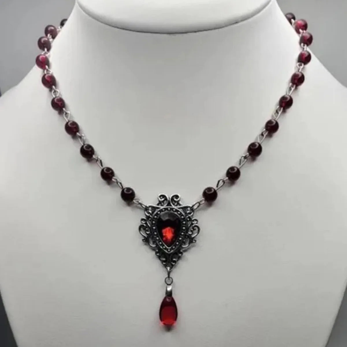 Rosary water drop Cameo Choker, Gothic jewelry, Victoria, Retro, Devil, Pagan, witchcraft accessory, vampire, necklace For Women