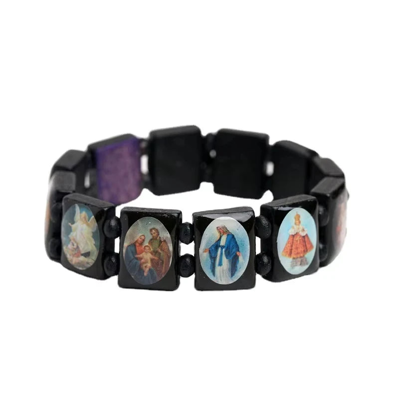 Saints Religion Rosary Wooden Bracelets Men Women Fashion Holy Icon JESUS Virgin Mary Catholic Jesus Beads Bracelet Jewelry Gift