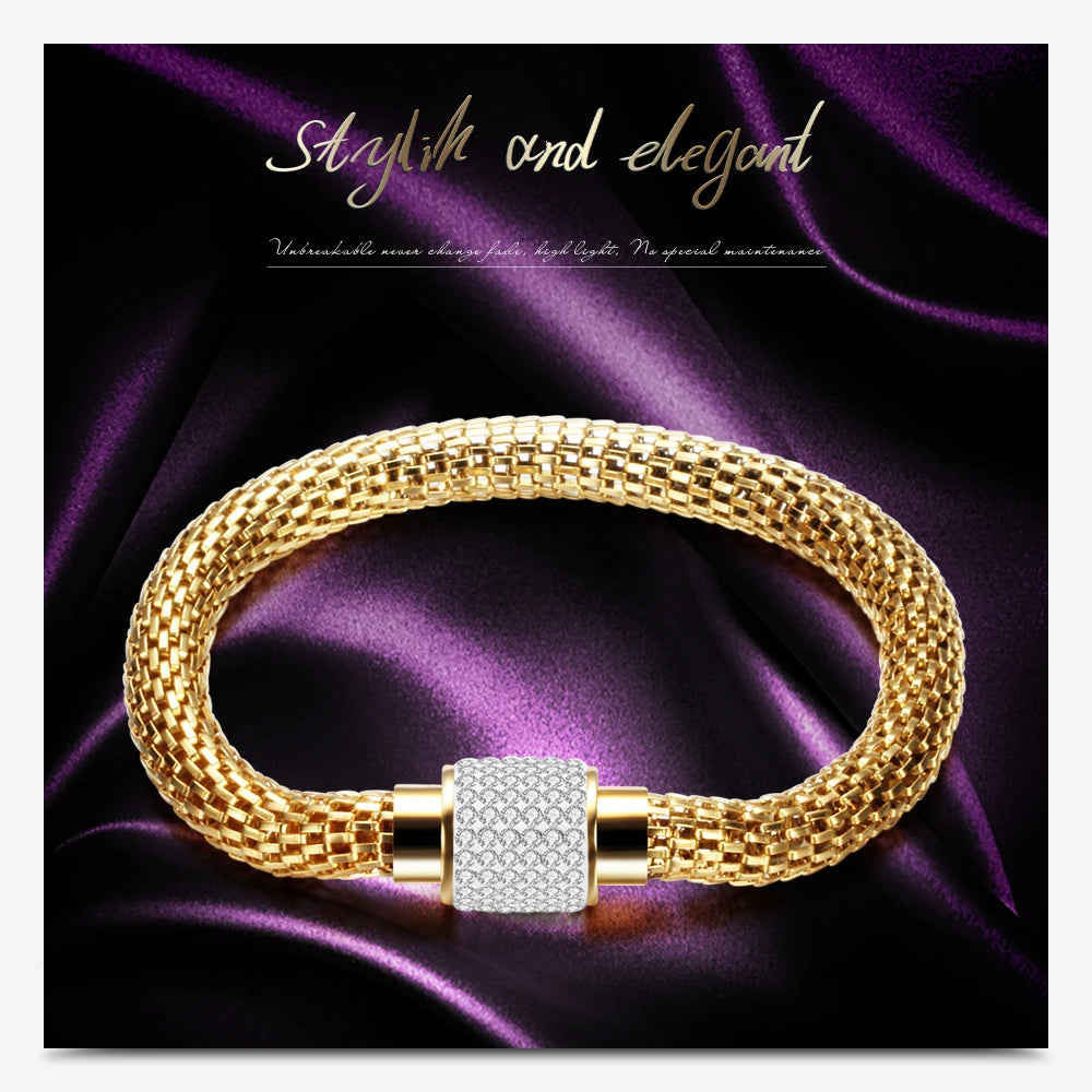 NEW Designer Jewelry Bijouterie Rhinestone Charm Bracelets For Women Stainless Steel Magnet Clasp Crystal Bracelets & Bangles