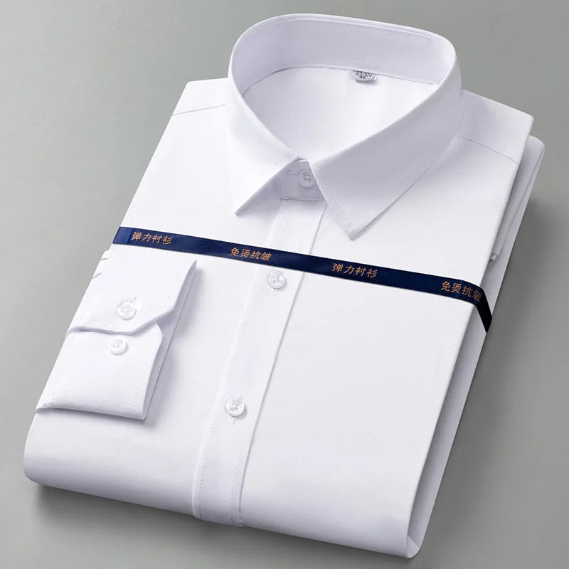 Men Shirt Long Sleeves Dress Shirts For Men Slim Fit Camisa Social Business Blouse White Blue Office Shirt Men Clothing 7XL 8XL