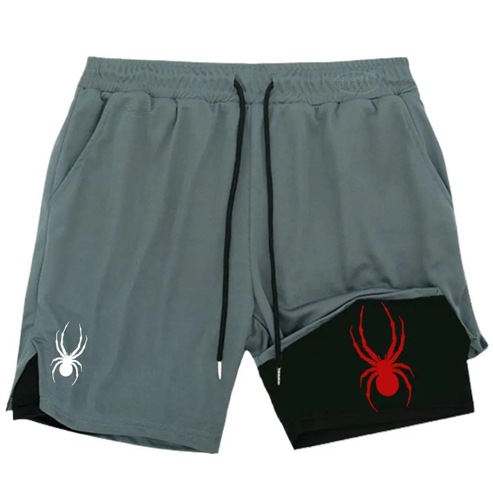 2025 Summer New Spider Men's Sports Shorts 2 in 1 Gym Running Shorts Jogging Casual Sportswear Fitness Double Layer Shorts