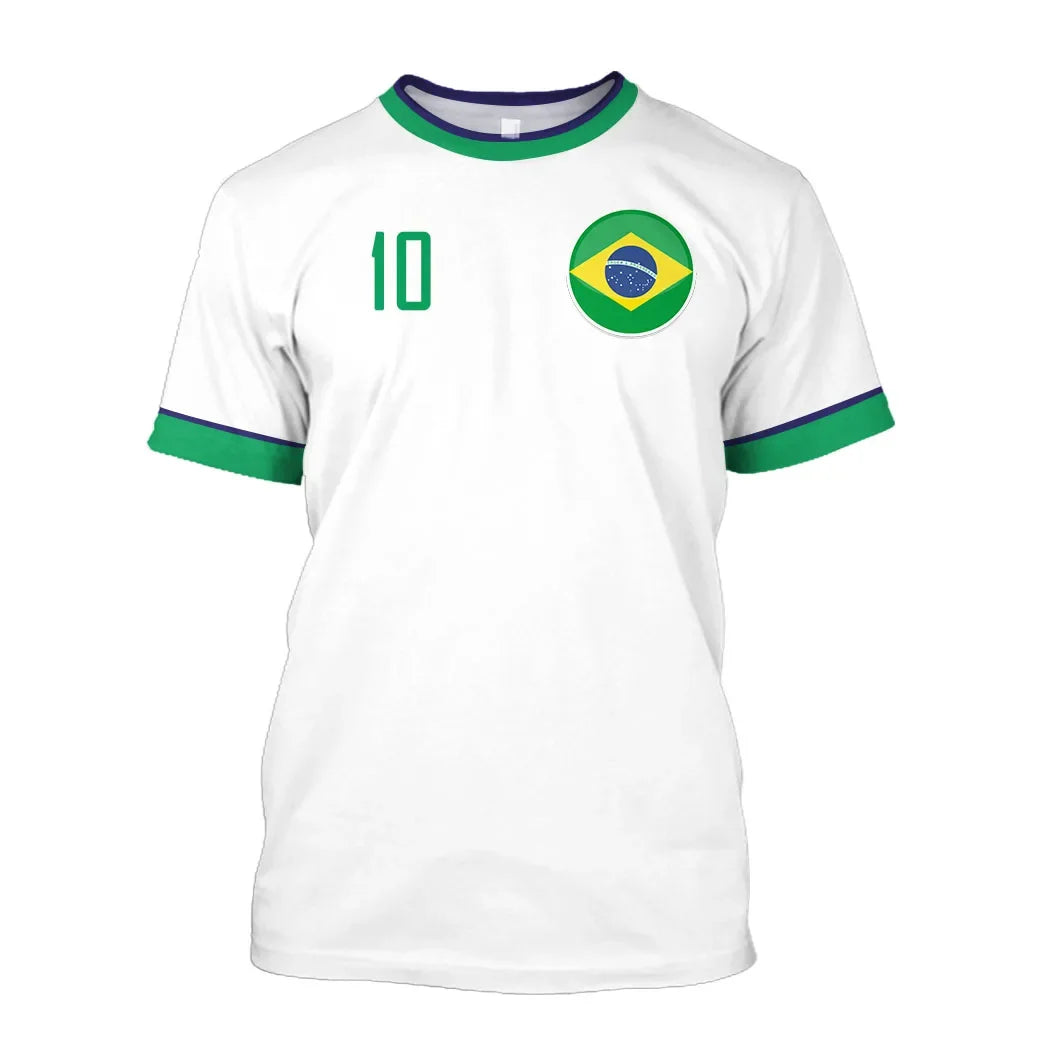 Simple Brazil Football T-shirts Summer Fashion Short Sleeve 3D Brazilian Flag Printed T Shirts Casual Sports Tops Men's Clothes