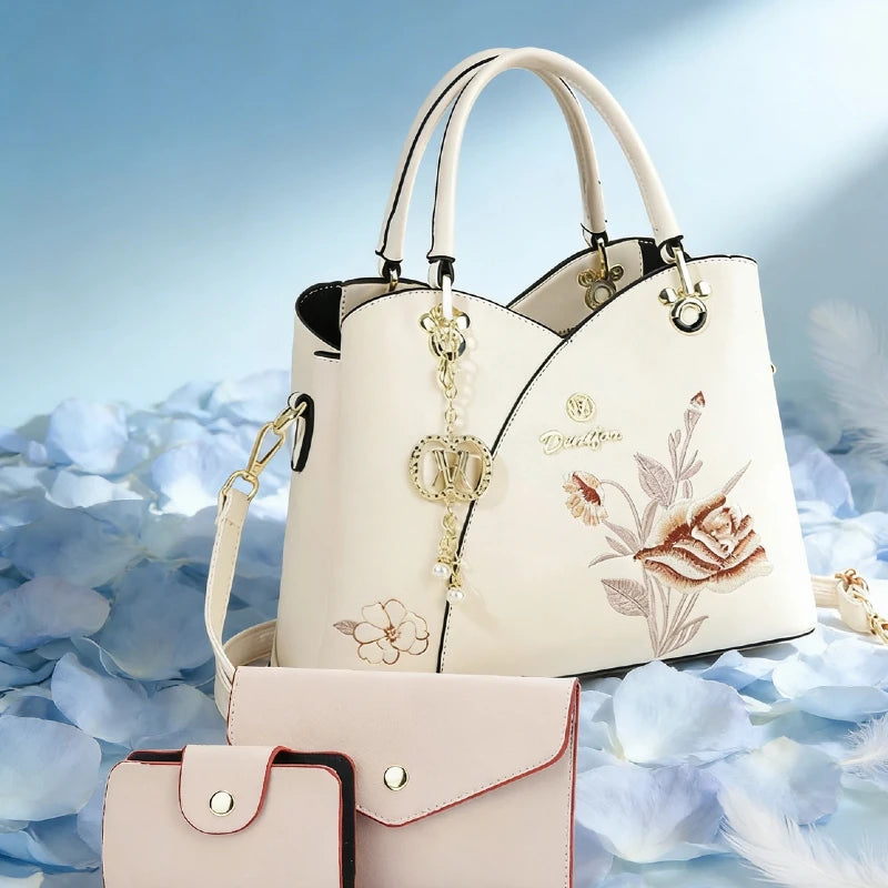 Mother's Day gift: a bag for mom，Carnation Embroidered Handbag，Beautiful tote bag for commuting，Lightweight, large-capacity thre