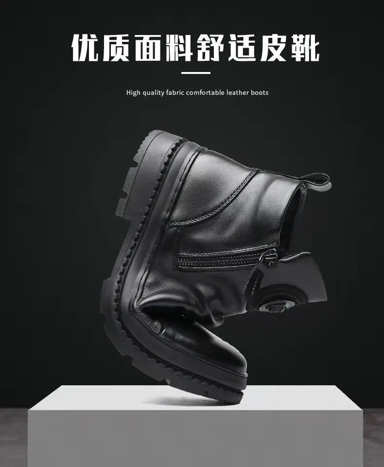Men's Boots Fashion Motorcycle Boot Luxury Leather Ankle Boots Plush Warm Winter Boots for Men Casual Platform Boot Botas Hombre