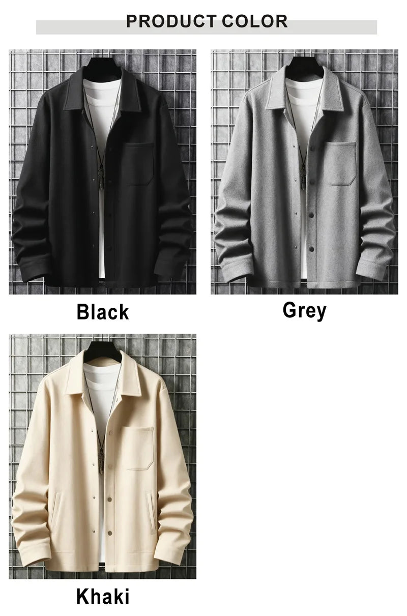 Polyester Brushed Short Jacket for Men, Lapel Button-Down Pocket Coat, Comfortable Casual Autumn Winter Office Business Wear