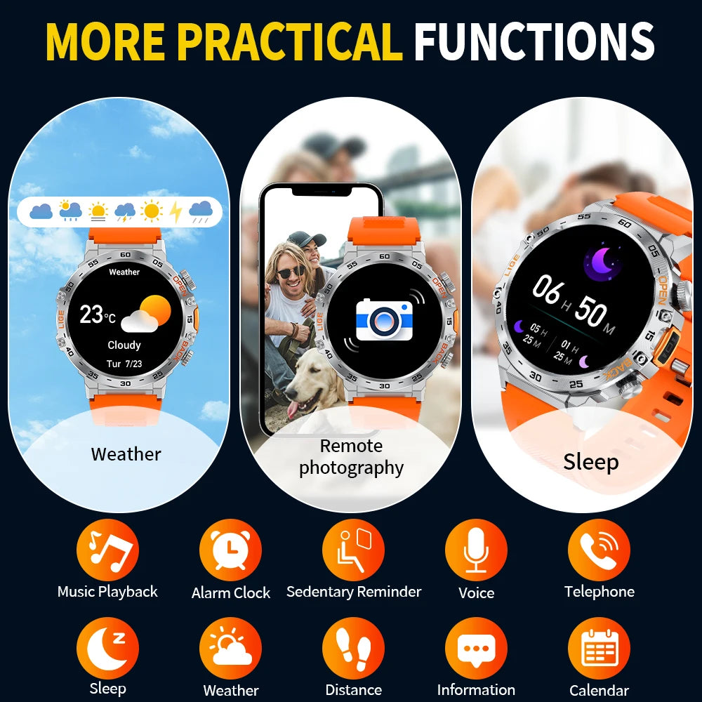 Original LIGE Smart Watch 1.53'' HD Screen Life Waterproof Sport Fitness Watches Flashlight New Men Smartwatch For Andriod IOS