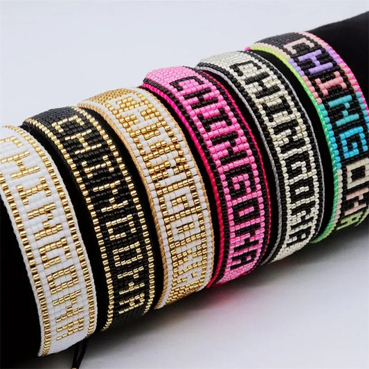 ALIYA Fashion Mexican Beads Bracelet New CHINGONA Letter Bracelets Jewelry Handmade Loom Armband Pulseras for Women Gifts