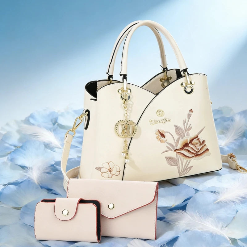 Mother's Day gift: a bag for mom，Carnation Embroidered Handbag，Beautiful tote bag for commuting，Lightweight, large-capacity thre