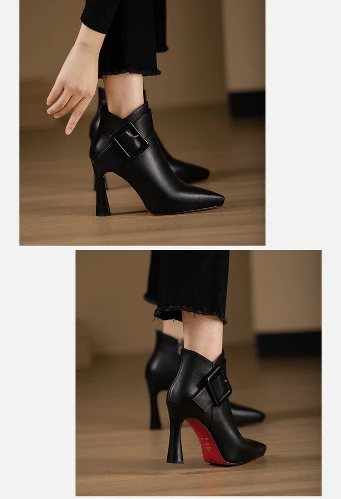 High heeled boots for women 2025 autumn and winter new short boots women's belt buckle sexy boots