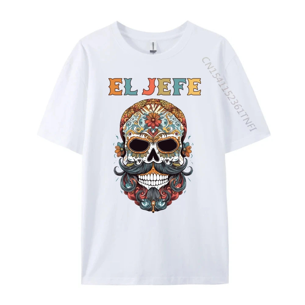 El Jefe Skull Mexican Spanish Dia De Los Muertos T Shirts For Men Women Men Clothes Thanksgiving Casual