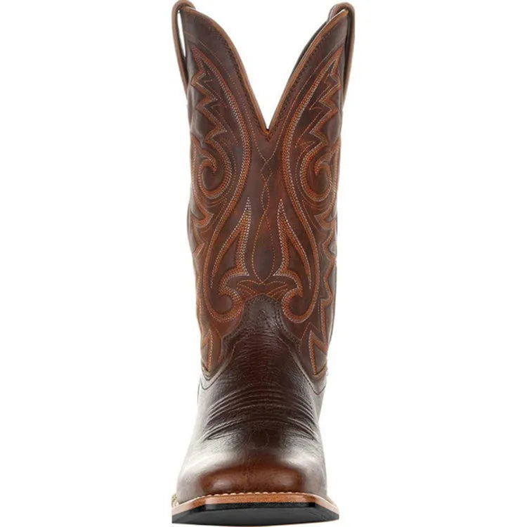 Men Boots Mid Calf Western Cowboy Motorcycle Boots Male Autumn Outdoor PU Leather Totem Med-Calf Boots Retro Designed Men Shoes