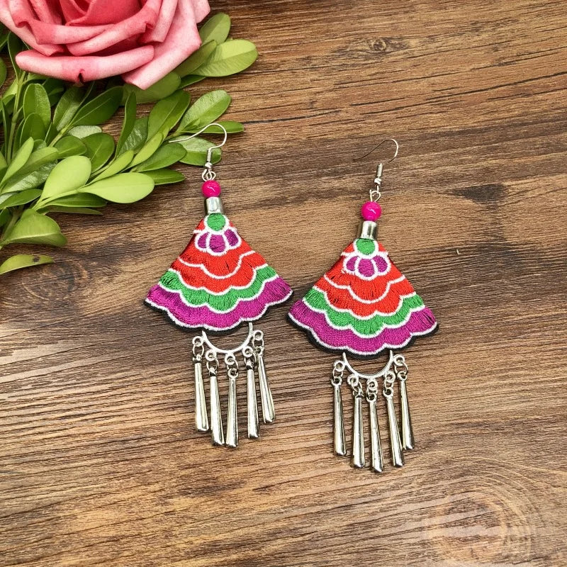 Embroidered Traditional Mexican Earrings Handmade Mexican Embroidered Earrings EAR1000272