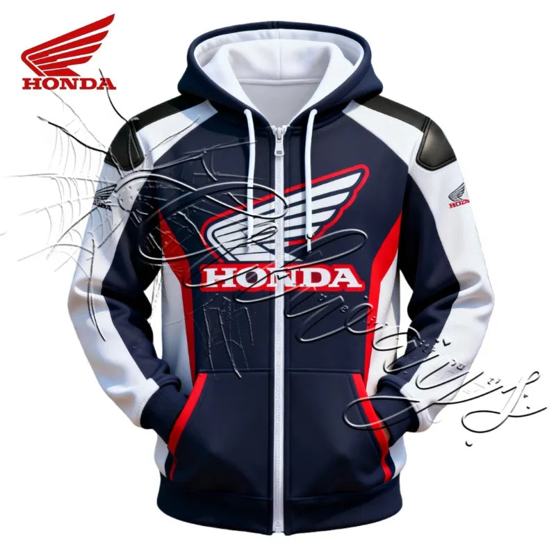 2026 Honda Racing Enthusiasts Sports Cycling Hoodie Outdoor MOTO Off Road Mountain Bike Zipper Hoodie Jacket Fleece for Warmth