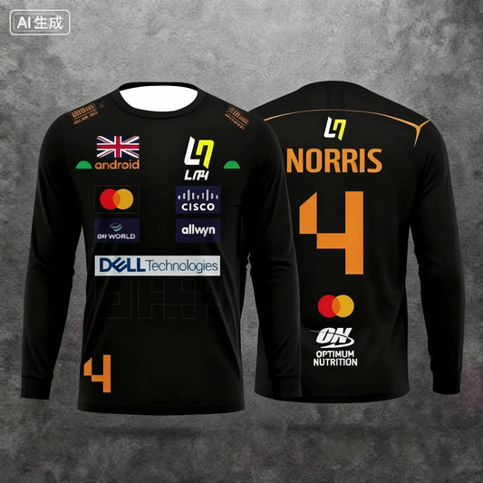 2026 New Lando Norris No.4 Racing Style Long-Sleeve T-Shirt - Extreme Sport Racing Suit, Breathable Athletic Wear for Motorsport