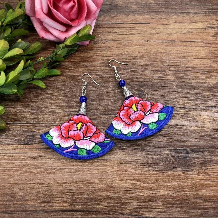 Embroidered Traditional Mexican Earrings Handmade Mexican Embroidered Earrings EAR1000272
