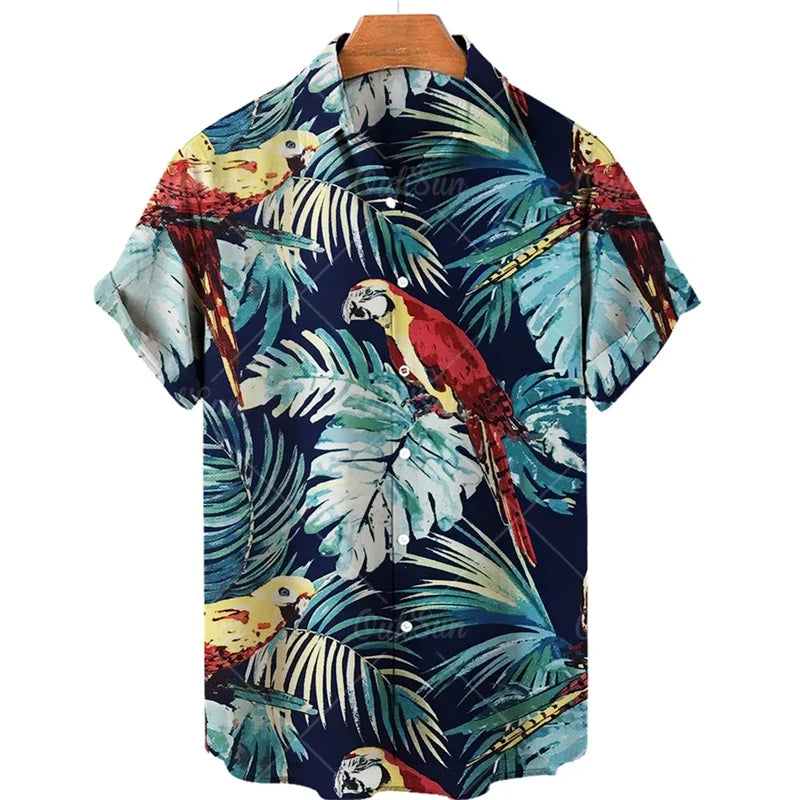 Hawaiian Animal Pattern Vintage Casual T-Shirt For Men 3D Print Leopard Tiger Short-sleeved Shirts Holiday Party Harajuku Tops