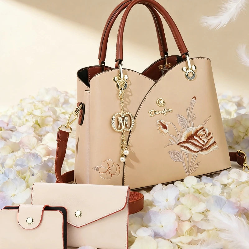 Mother's Day gift: a bag for mom，Carnation Embroidered Handbag，Beautiful tote bag for commuting，Lightweight, large-capacity thre